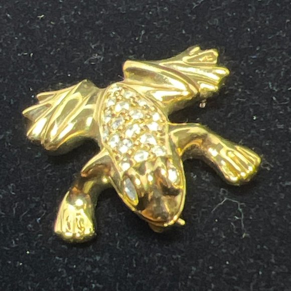 Vintage Gold Tone And Swarovski Crystal Frog Brooch Signed SAL (4085) - Picture 4 of 6